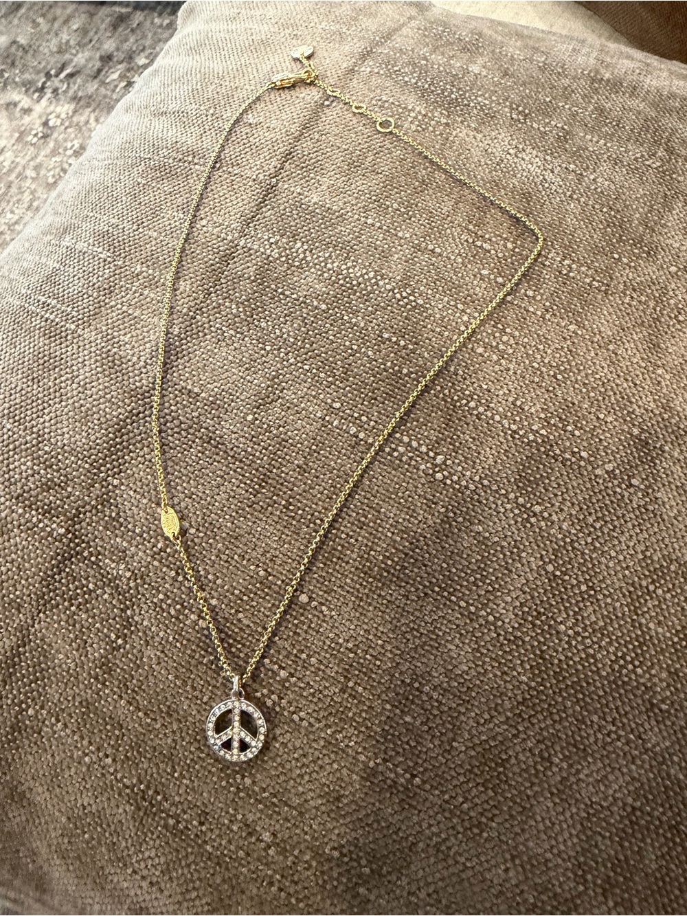 Vintage Y2K Juicy Couture Pavé Rhinestone Peace Sign Pendant Necklace